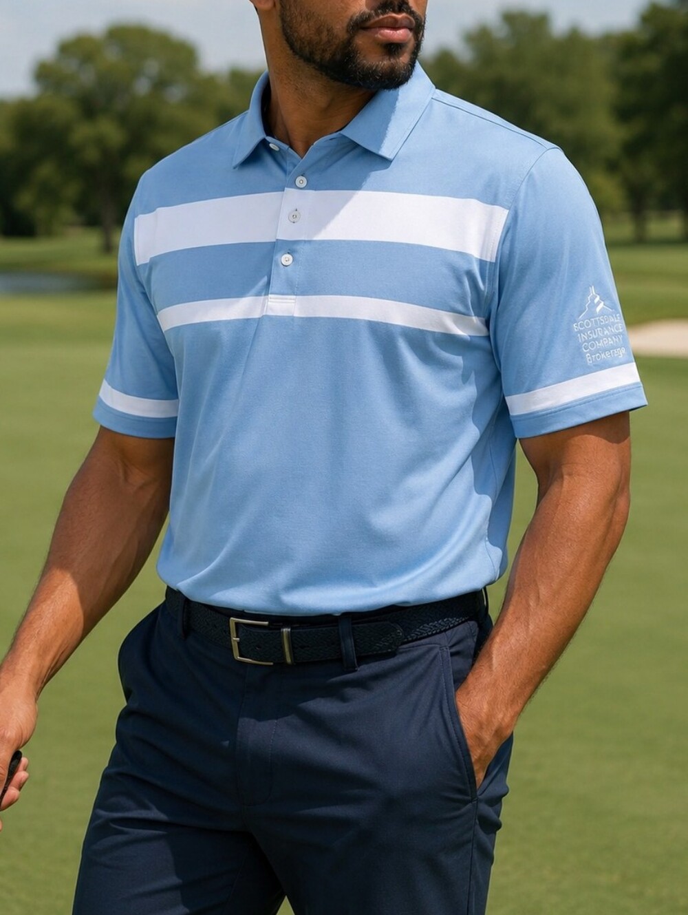 FootJoy Athletic Fit Polo Shirt Blue White Golf XXL Scottsdale Insurance